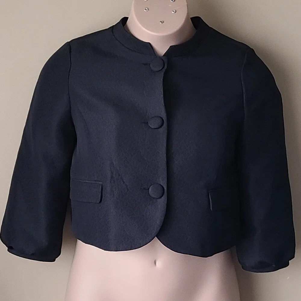 Erin Fetherson forTarget black heart pattern women's jacket sz.L cropped blazer